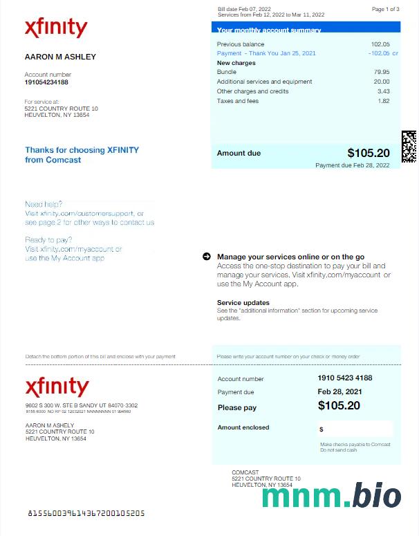 USA Xfinity rachunek za media Word i szablon PDF, Wersja 2